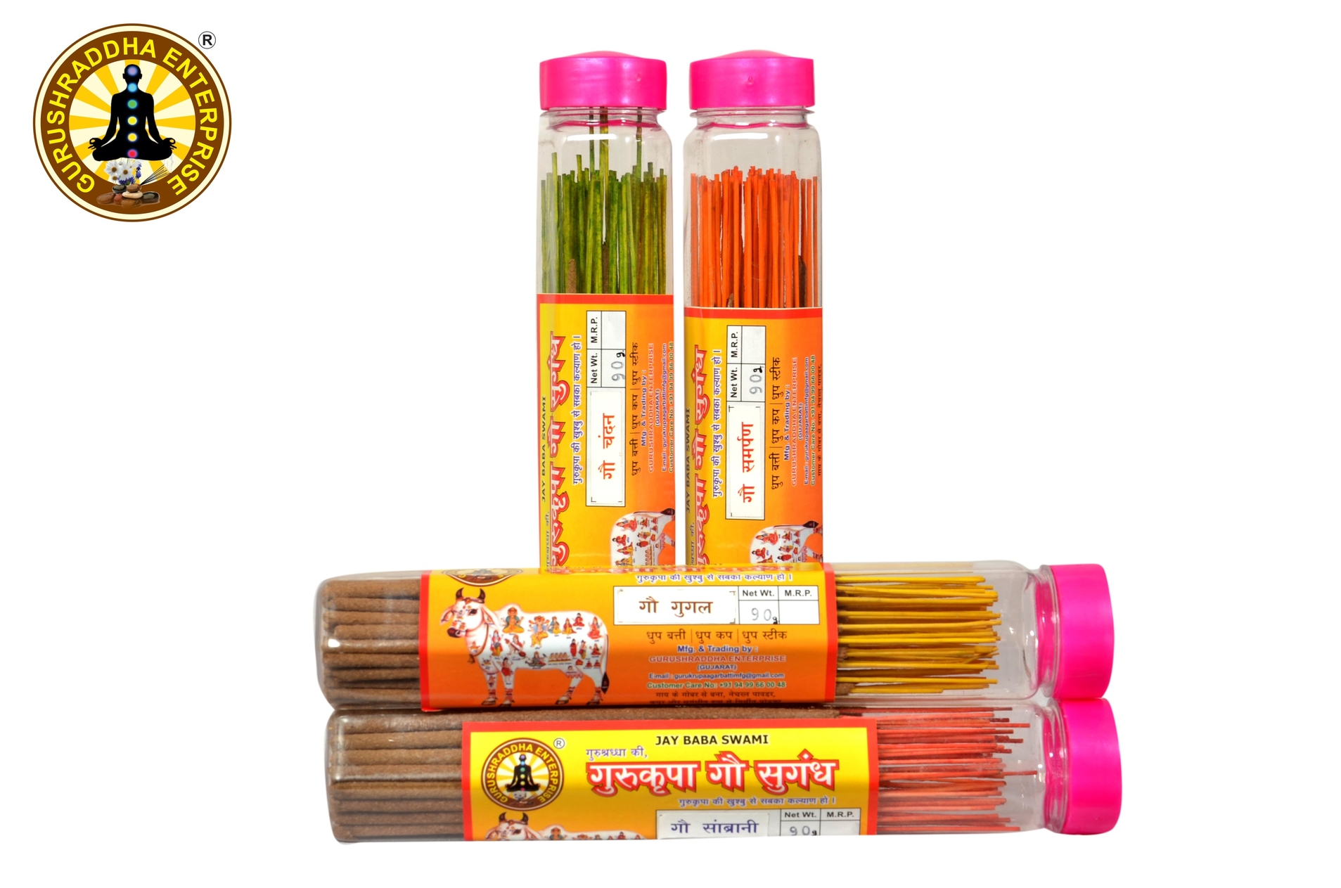 GURUSHRADDHA® Gau Samarpan, Chandan, Gugal, Sambrani, 4 in 1 Cow dung Agarbatti, Natural Ecofriendly Incense sticks Combo. 90gm.*4 Box (360gm) - Image 3