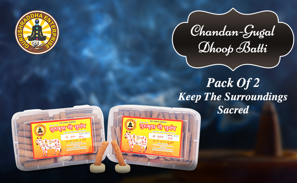 GURUSHRADDHA® Gau Chandan-Gau Gugal, Cow Dung Dhoop Sticks, EcoFriendly, Natural, Sandal & Gugal Fragrance Dhoop Batti.Combo Pack.(120 sticks).Stand is Inside The Box.