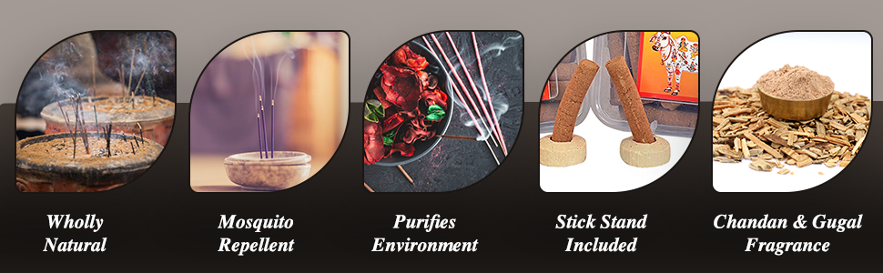 GURUSHRADDHA® Gau Chandan-Gau Gugal, Cow Dung Dhoop Sticks, EcoFriendly, Natural, Sandal & Gugal Fragrance Dhoop Batti.Combo Pack.(120 sticks).Stand is Inside The Box. - Image 4